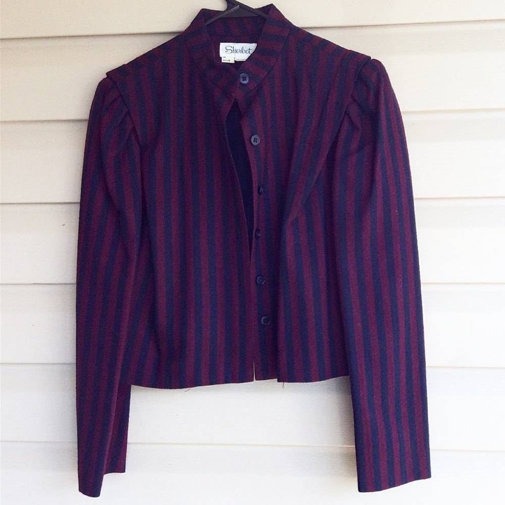 Vintage, wool, maroon & navy striped jacket.